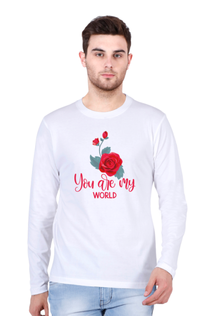 Men's Full Sleeve "You Are My World" Rose Graphic T-shirt