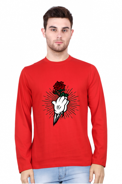 Men's Cartoon Hand Rose Full-Sleeve T-shirt