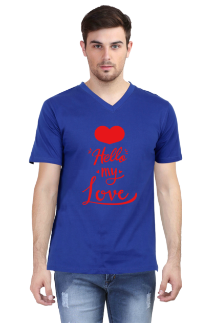 Men's V-Neck "Hello My Love" Heart Graphic T-shirt