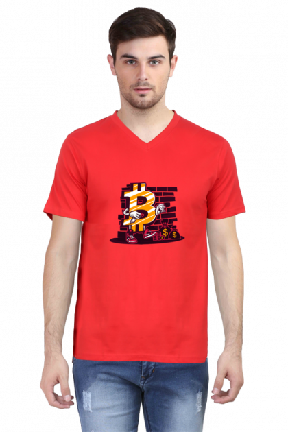 Men's Bitcoin Crypto Graffiti V-Neck T-shirt