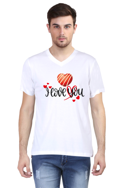 Men's V-Neck "I Love You" Heart Graphic T-shirt