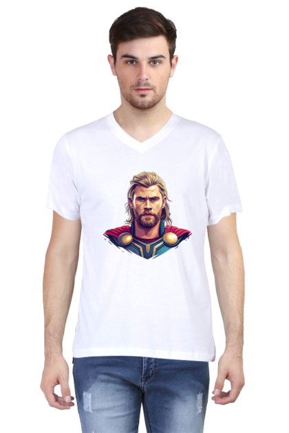 Men's V-Neck Thor Portrait Graphic T-shirt