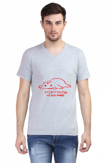 Men's V-Neck "Overthinking And Also Hungry" Seal T-shirt