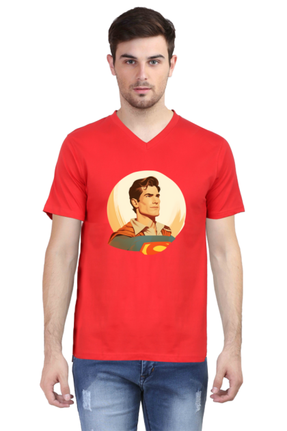 Men's V-Neck Retro Superman Portrait Graphic T-shirt