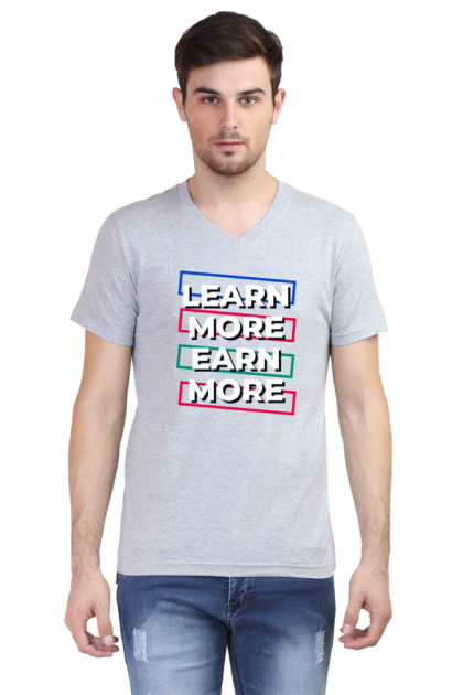Men's V-Neck "Learn More Earn More" Graphic T-shirt