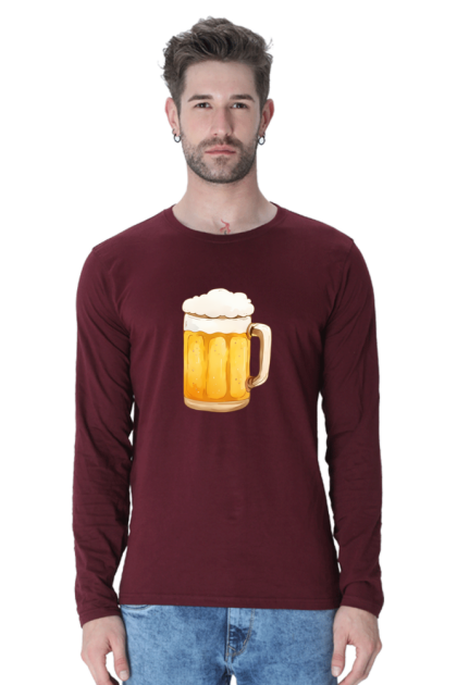 Men's Full Sleeve Cartoon Beer Mug Graphic T-shirt