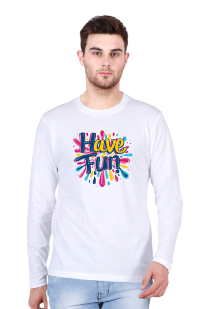 Men's Full Sleeve "Have Fun!" Colorful Splatter Graphic T-shirt