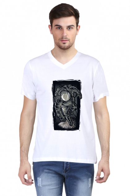 Men's V-Neck Astronaut in Space Graphic T-shirt