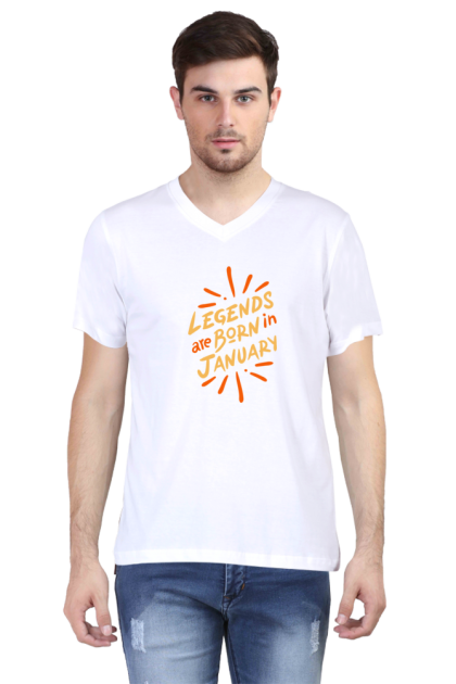 Men's V-Neck "Legends Are Born In January" Graphic T-shirt