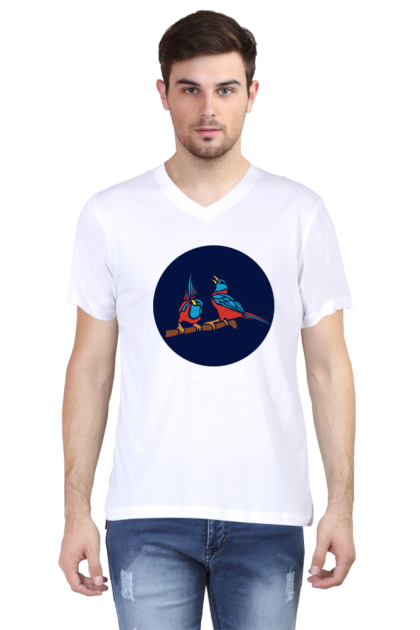 Men's V-Neck Colorful Parrot Couple Graphic T-shirt