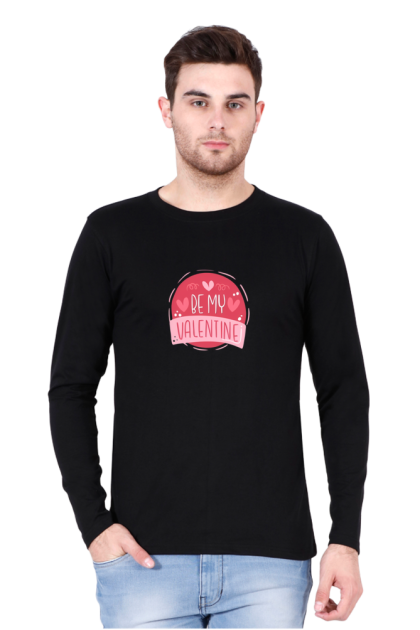 Men's Full Sleeve "Be My Valentine" Heart Graphic T-shirt