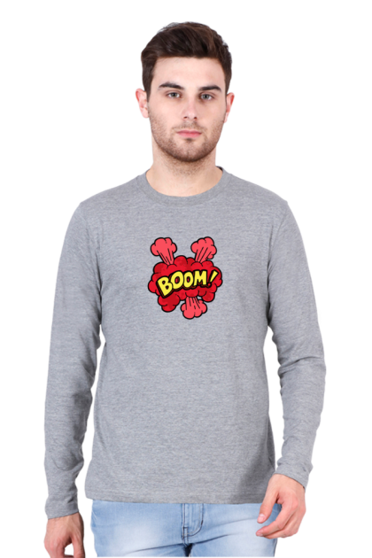 Men's Full Sleeve "BOOM!" Comic Explosion Graphic T-shirt