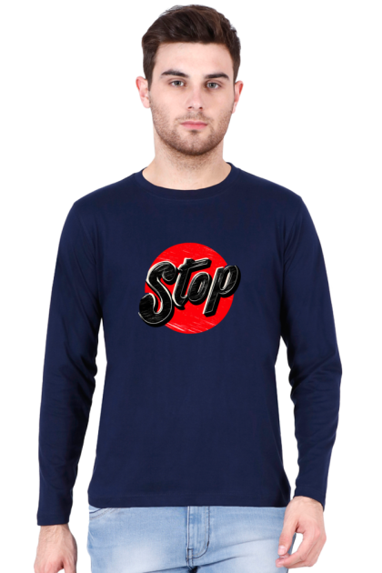Men's Full Sleeve "Stop" Graphic T-shirt with Red Circle