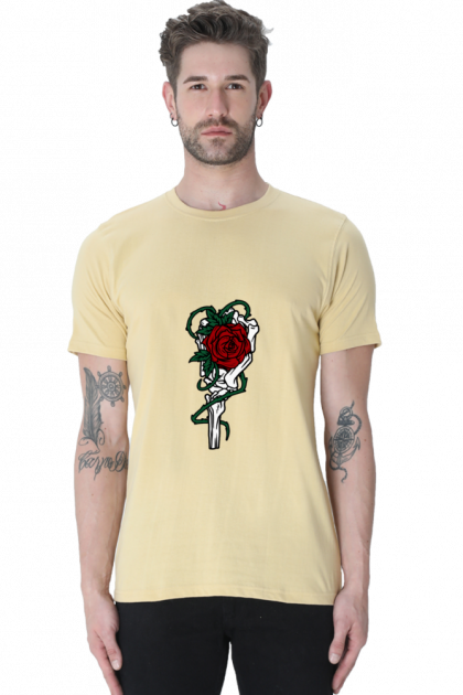 Men's Skeleton Arm Rose Crew Neck T-shirt