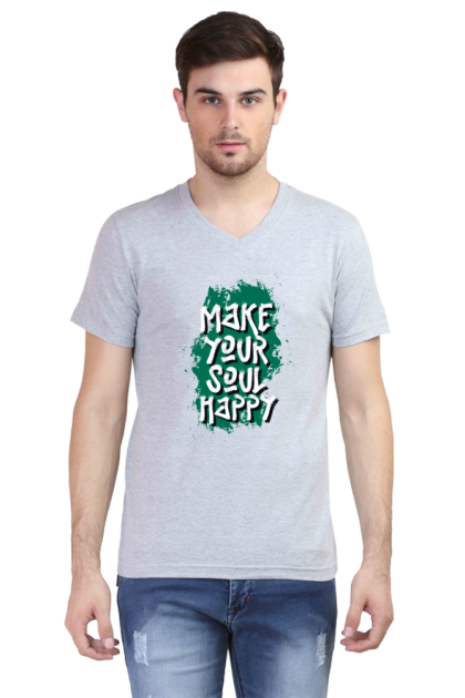Men's V-Neck "Make Your Soul Happy" Graphic T-shirt