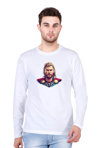 Men's Full Sleeve Thor Portrait with Helmet Graphic T-shirt