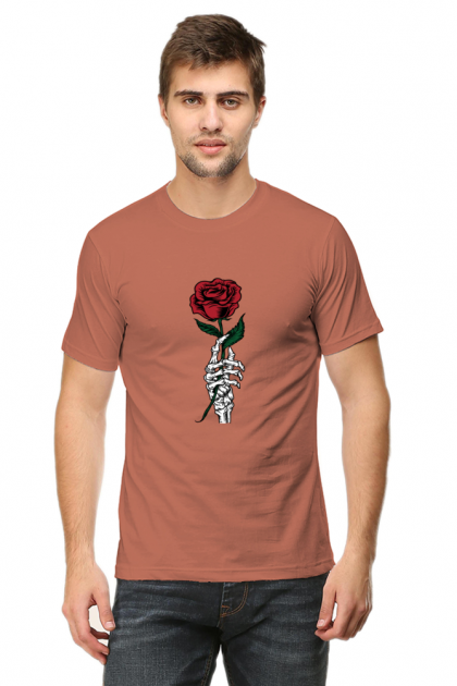 Men's Skeleton Hand Rose Crew Neck T-shirt