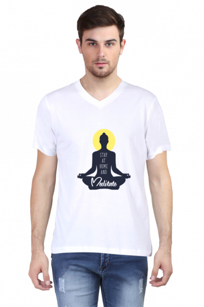 Men's "Stay At Home And Meditate" V-Neck T-shirt