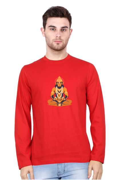 Men's Full Sleeve Lord Hanuman Meditation Graphic T-shirt