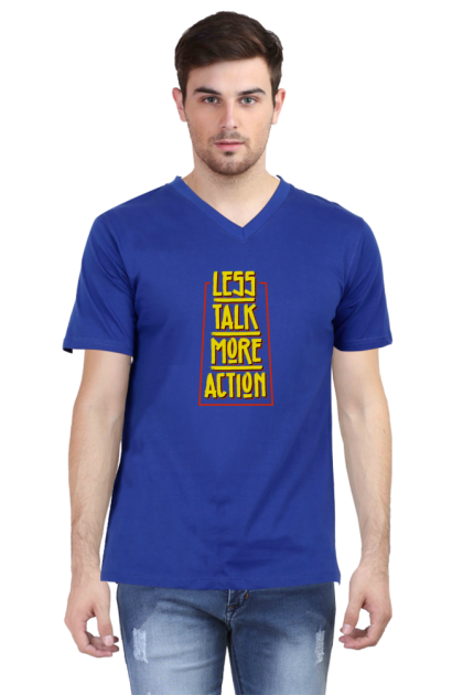 Men's V-Neck "Less Talk More Action" Graphic T-shirt